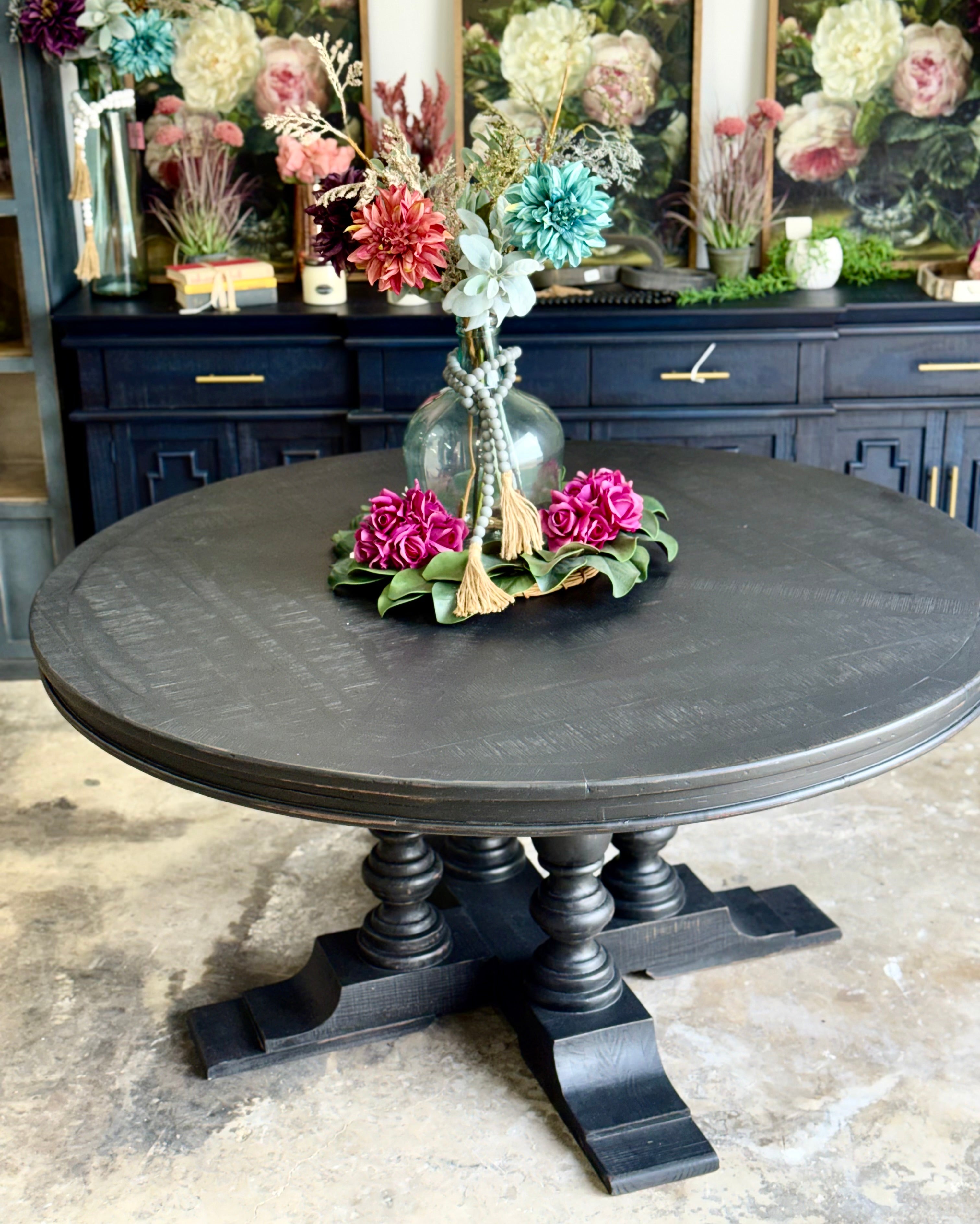Kennedy 63" Round Dining Table-Handrubbed Black