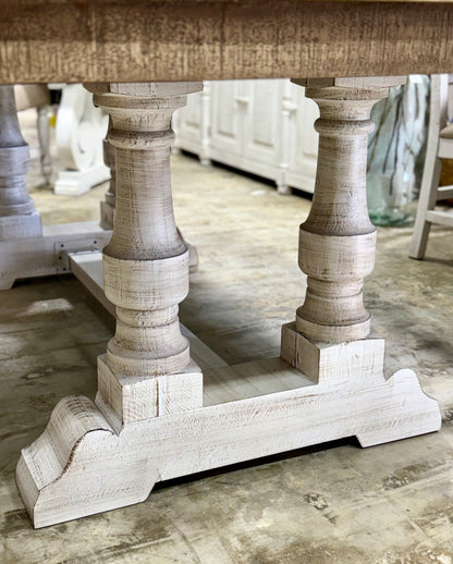 Ella 7  Foot Dining Table Set with 6 Upholstered Chairs-White Wheat/Sandstone