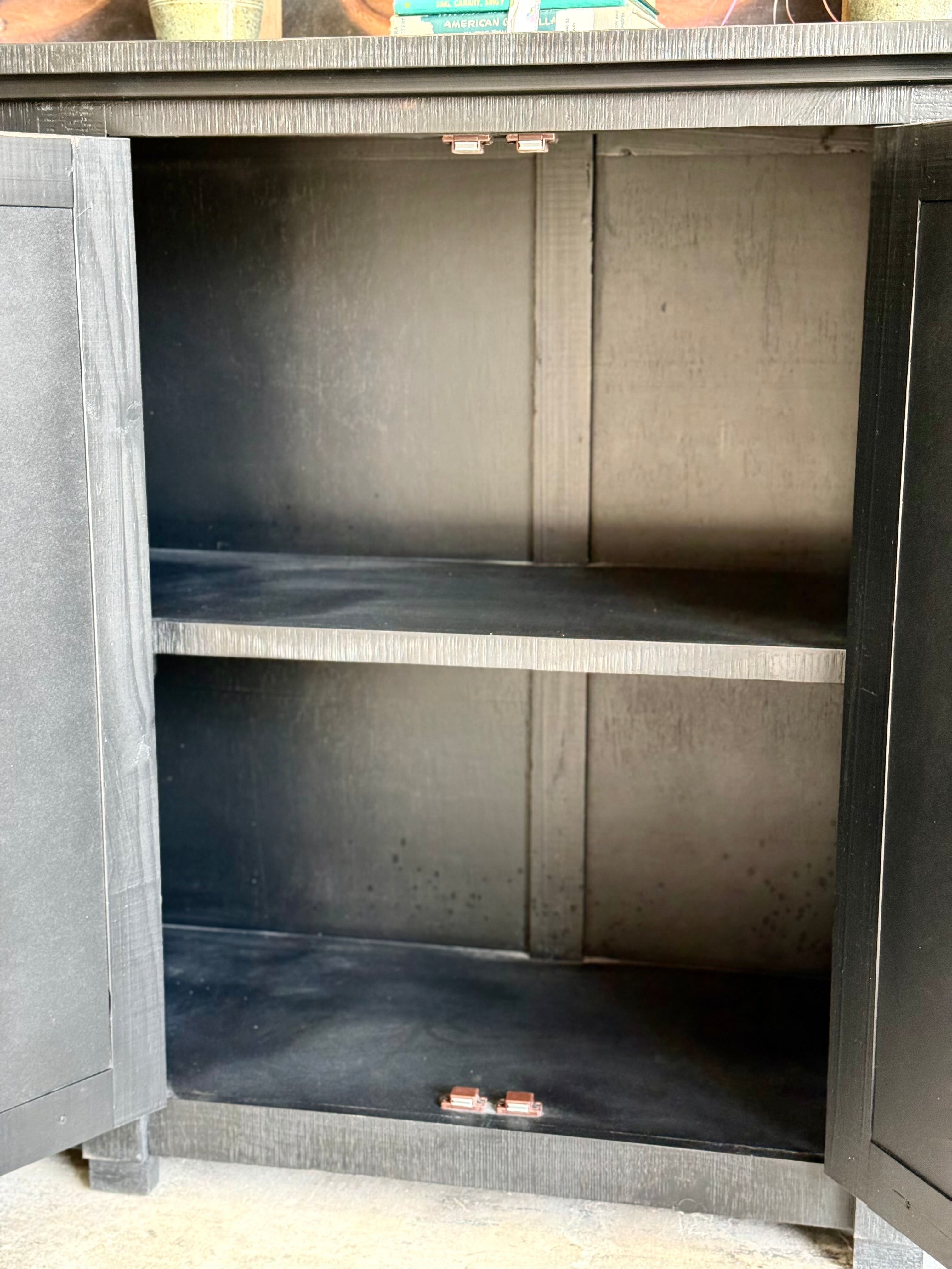 Morgan 6 Door Mirrored Console-Handrubbed Black