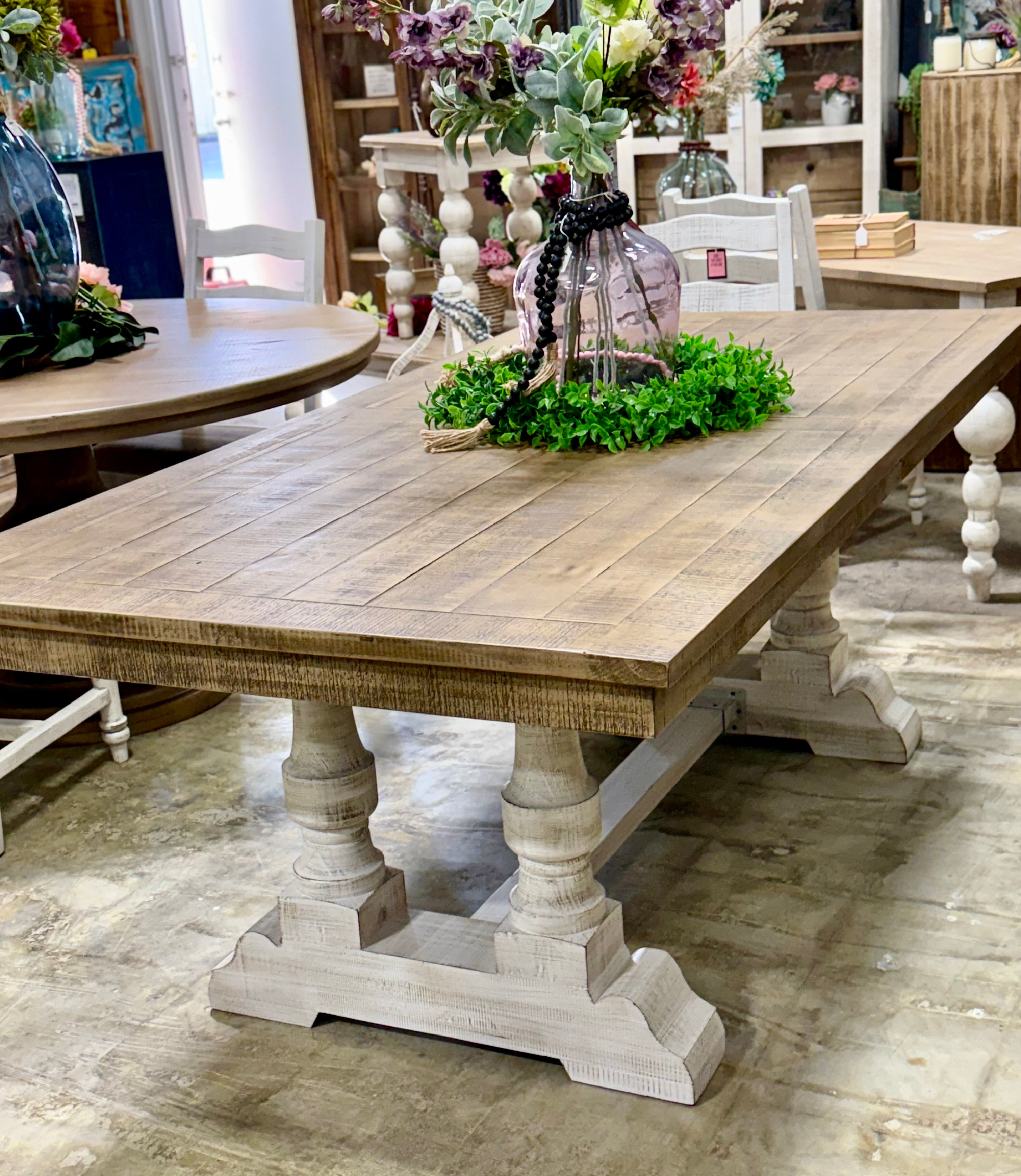Ella 7  Foot Dining Table Set with 6 Upholstered Chairs-White Wheat/Sandstone