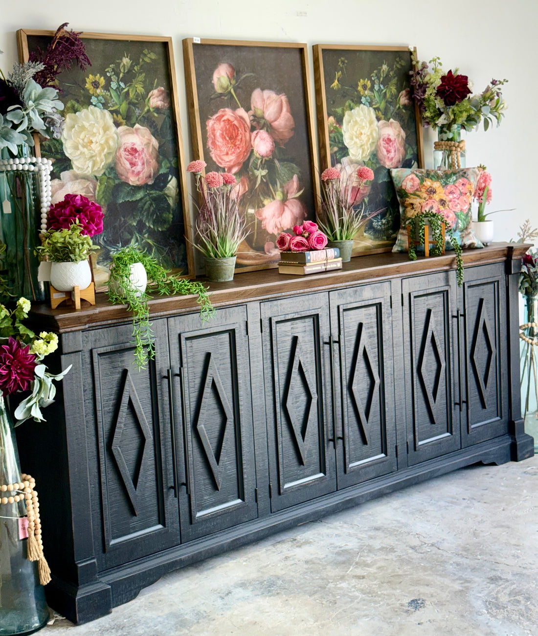 Chloe 6 Door Console-Handrubbed Black/Honeywood™