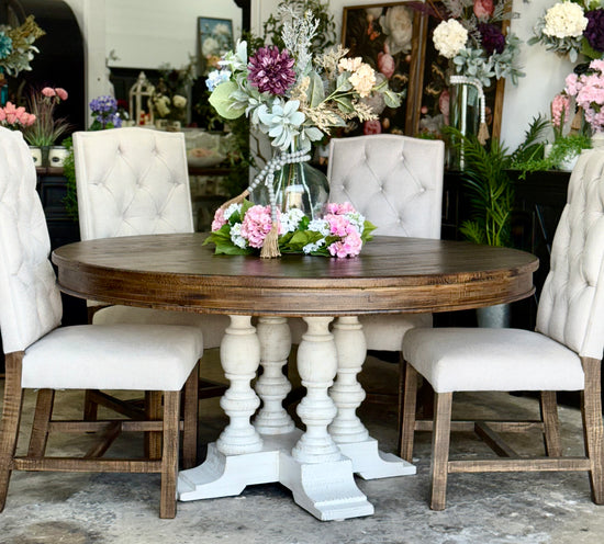 Kennedy 63" Round Dining Table-White Wheat/Honeywood