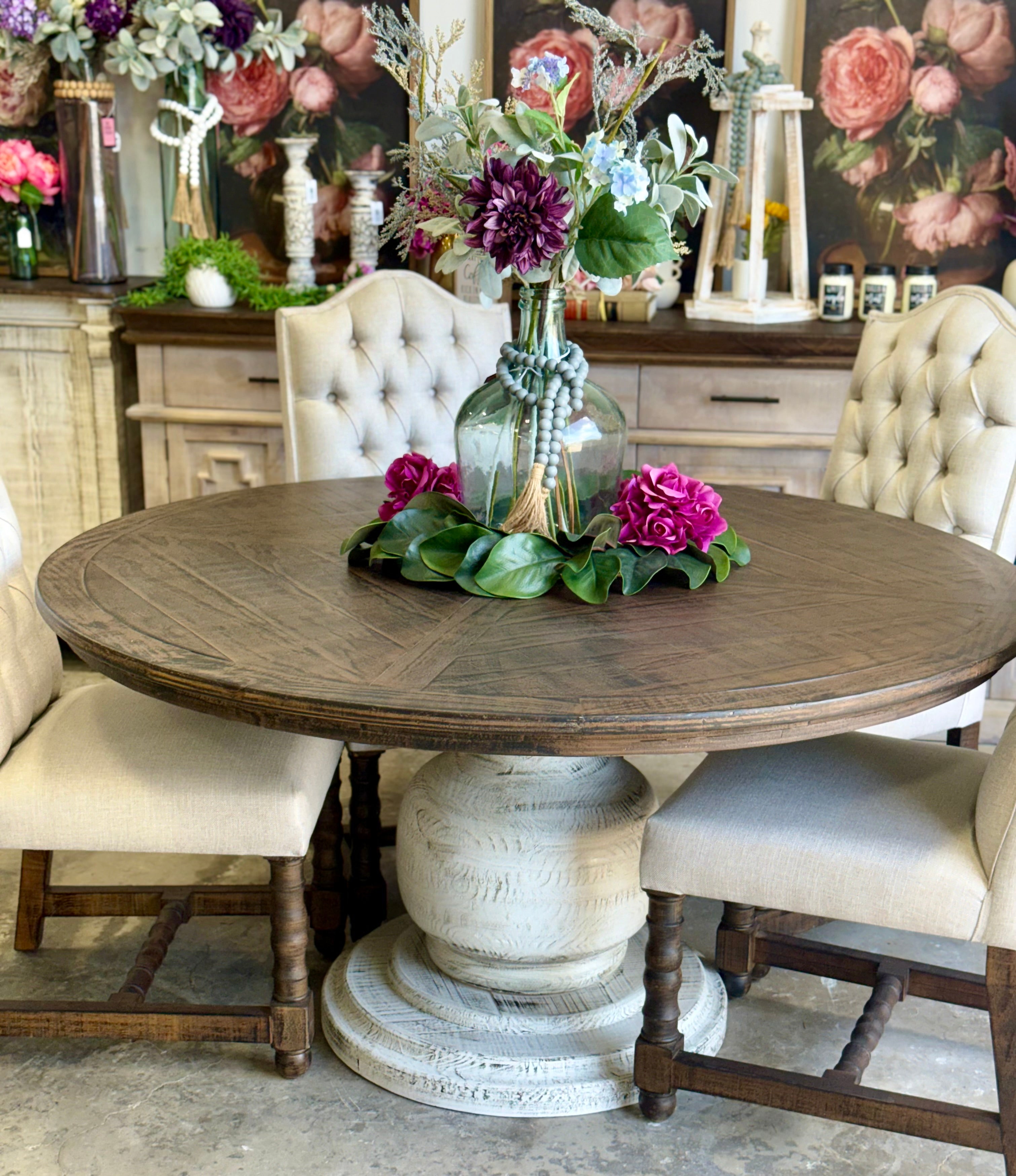 Lilly 60" Round Pedestal Dining Table-White Wheat/Honeywood™