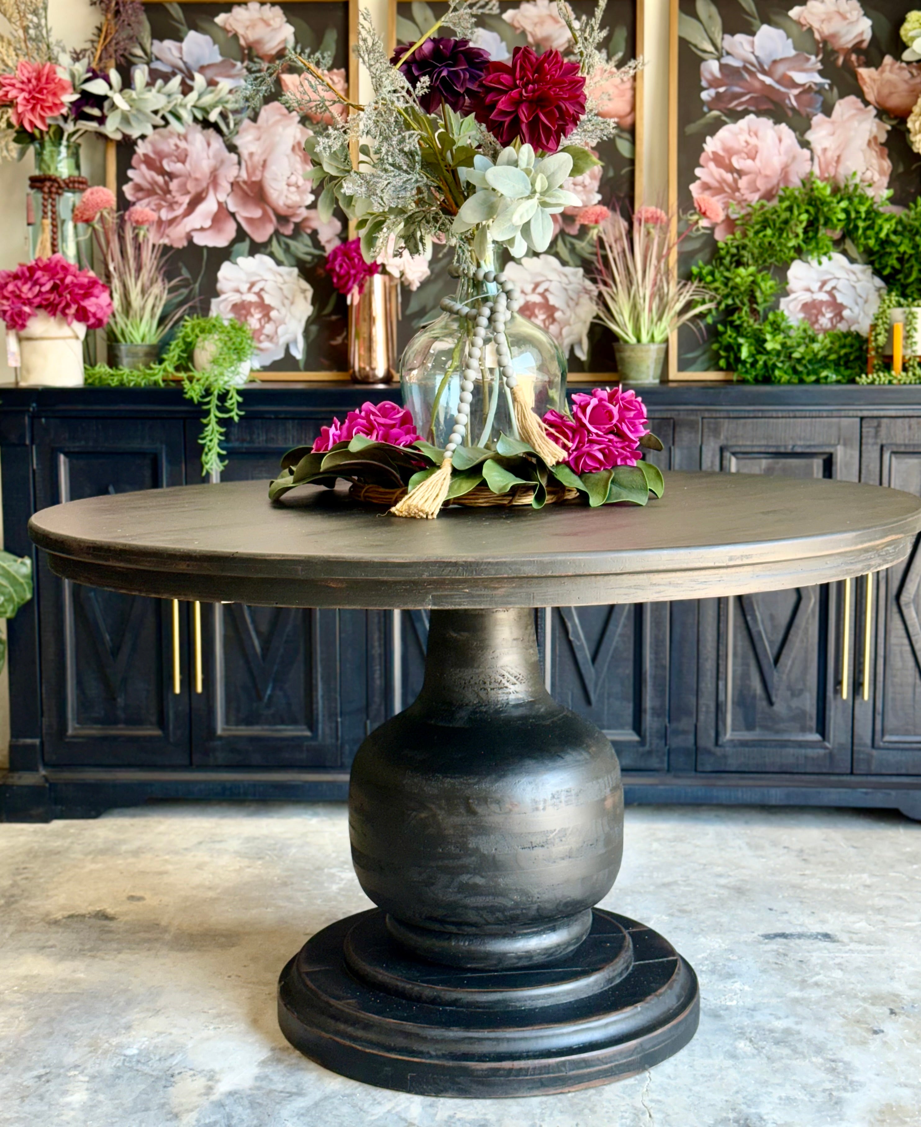 Lilly 54&quot; Round Pedestal Dining Table-Handrubbed Black