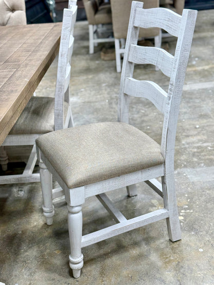 Ella 7  Foot Dining Table Set with 6 Upholstered Chairs-White Wheat/Sandstone