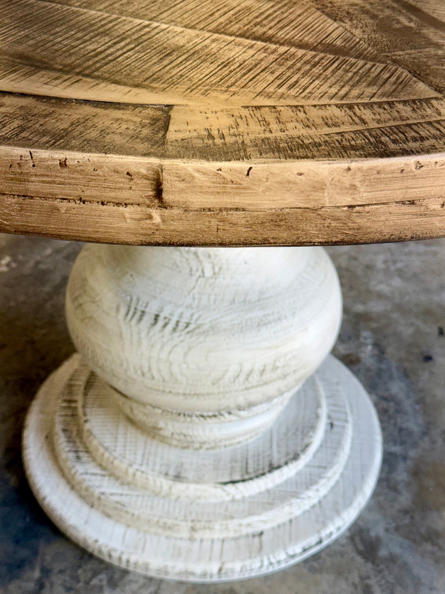 Clara 47" Round Dining Table-White Wheat/Sandstone