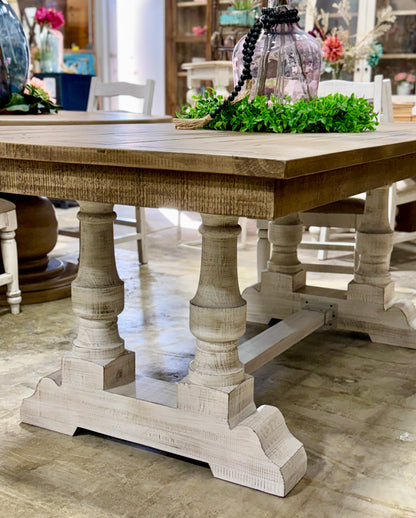 Ella 7  Foot Dining Table Set with 6 Upholstered Chairs-White Wheat/Sandstone