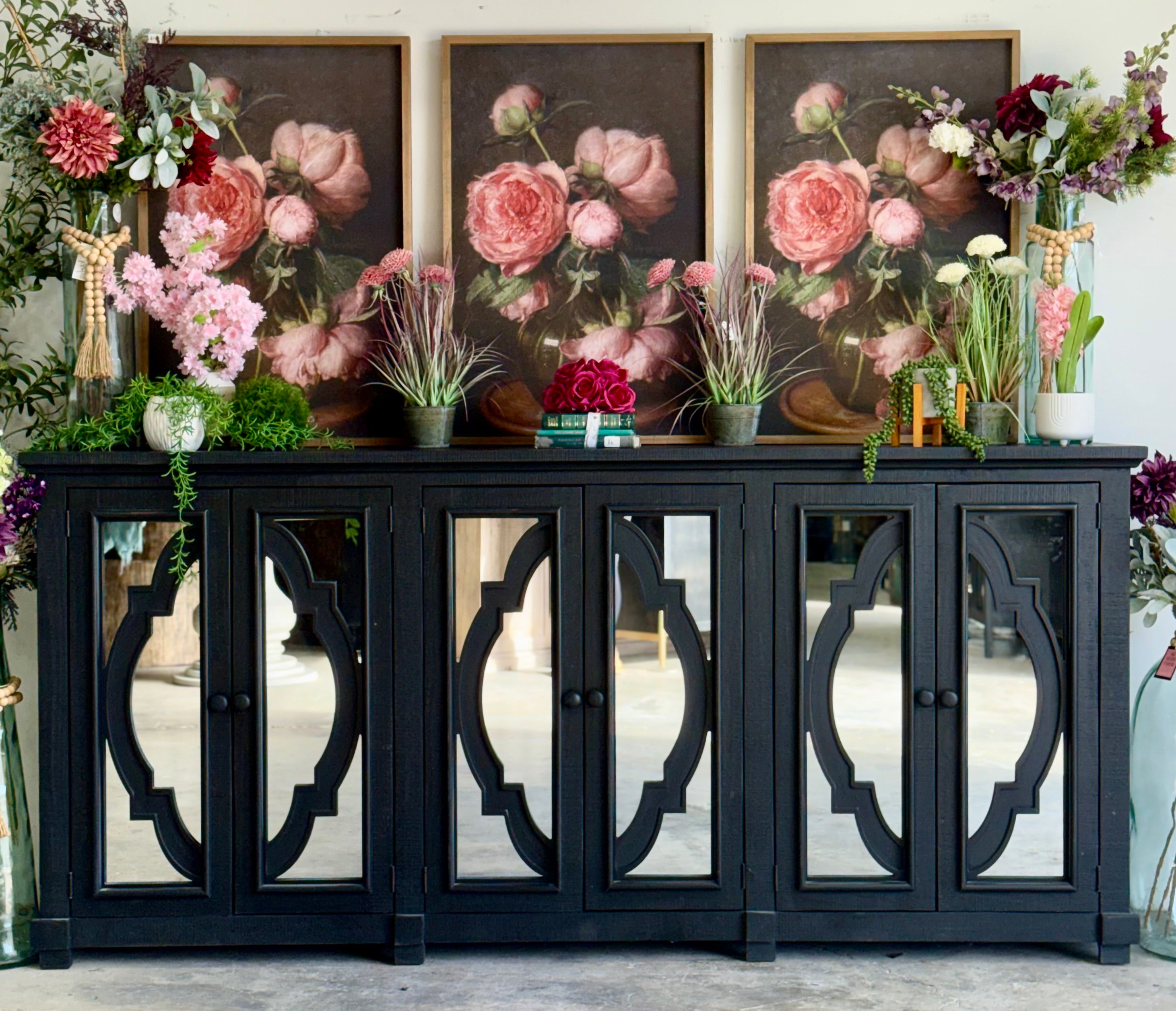 Morgan 6 Door Mirrored Console-Handrubbed Black