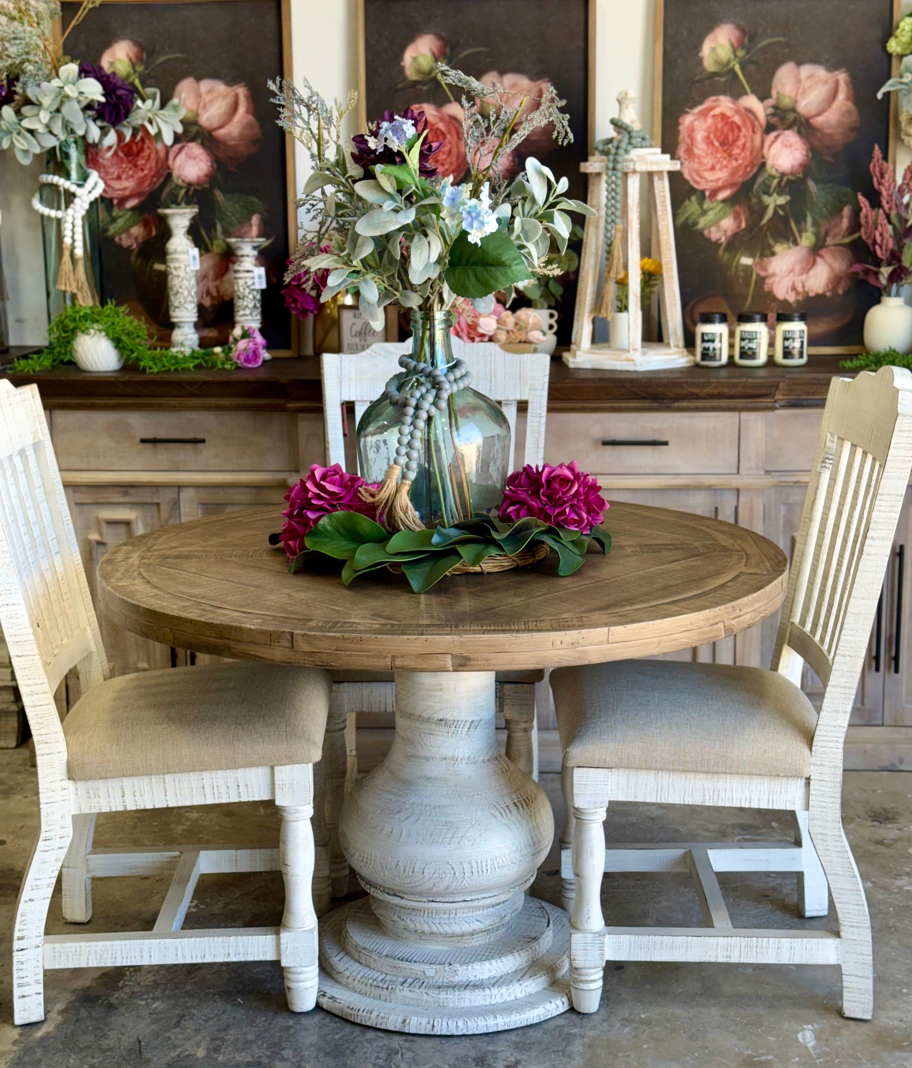 Clara 47" Round Dining Table-White Wheat/Sandstone