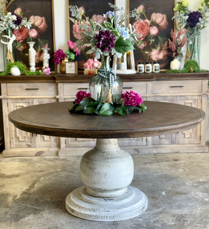 Lilly 60" Round Pedestal Dining Table-White Wheat/Honeywood™