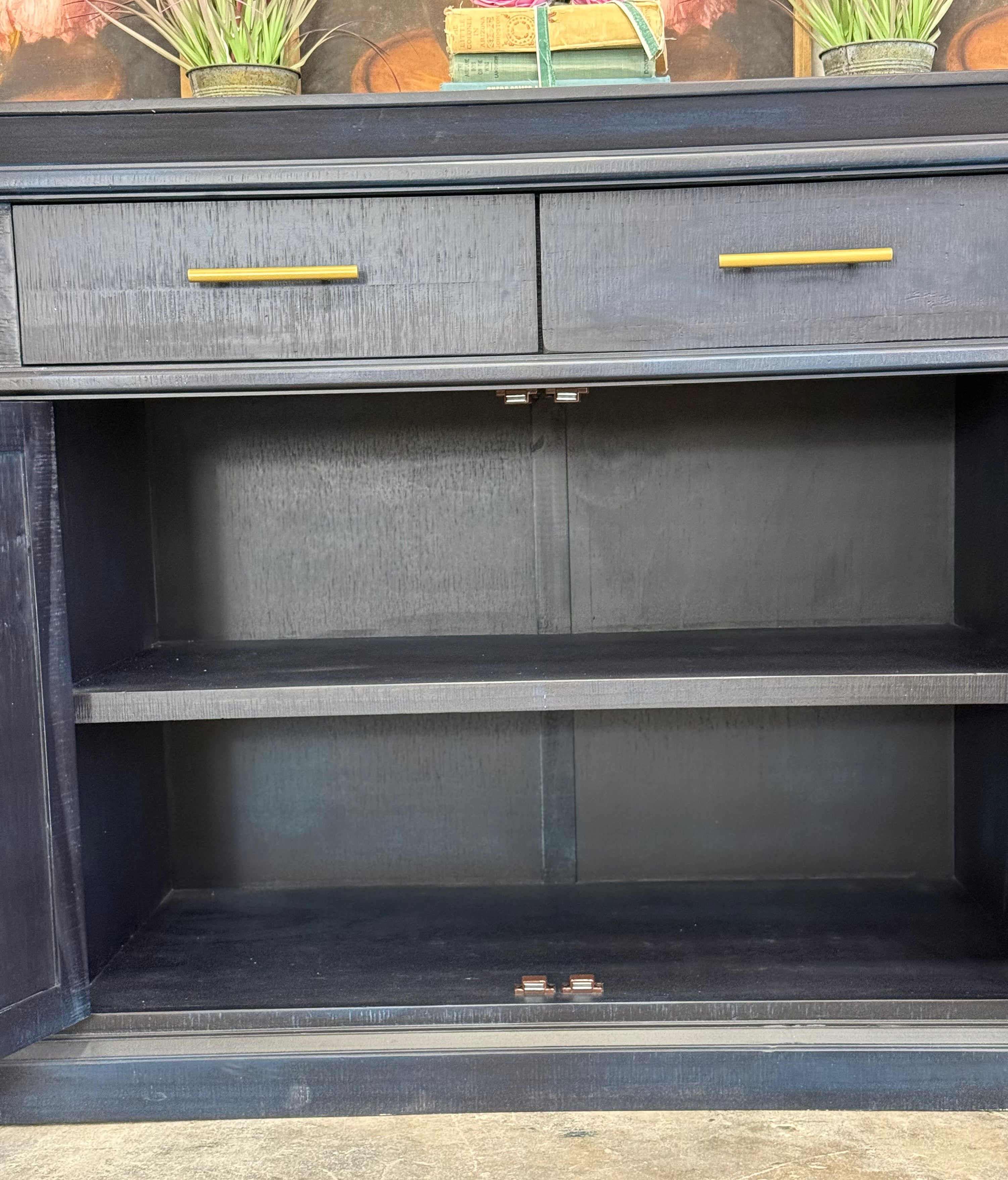 Reese 99" 6 Door Console-Deep Blue/Gold