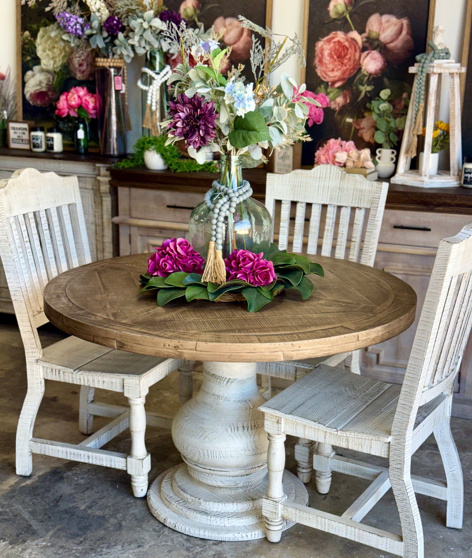 Clara 47" Round Dining Table-White Wheat/Sandstone