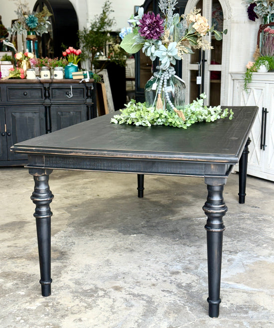 Adeline 7 Foot Dining Table Set With 6 Chairs-Handrubbed Black