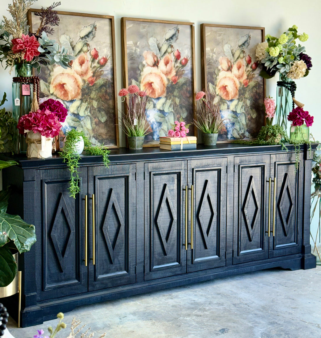 Chloe 6 Door Console-Deep Blue/Gold