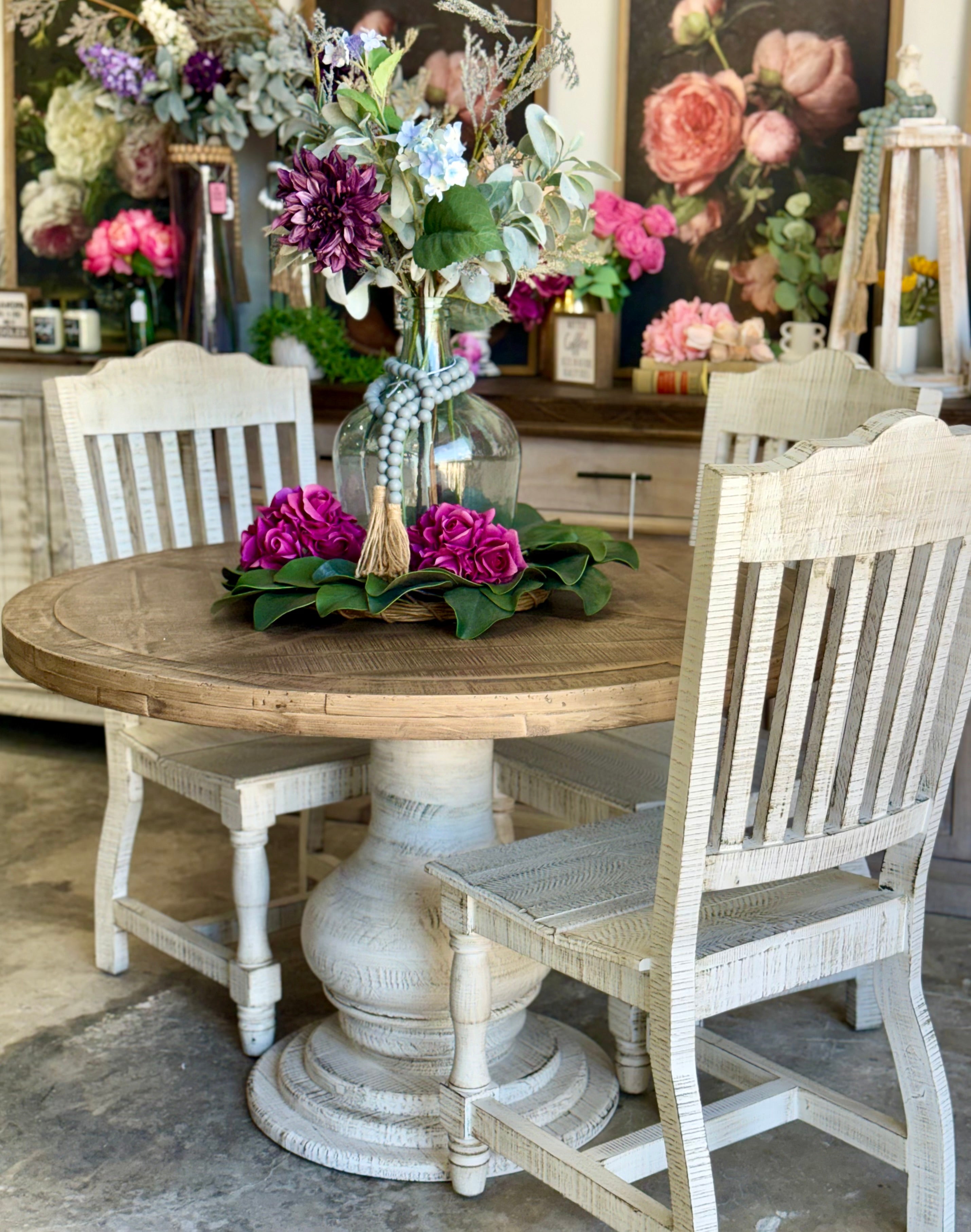 Clara 47" Round Dining Table-White Wheat/Sandstone