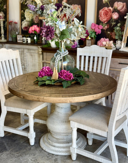 Clara 47" Round Dining Table-White Wheat/Sandstone