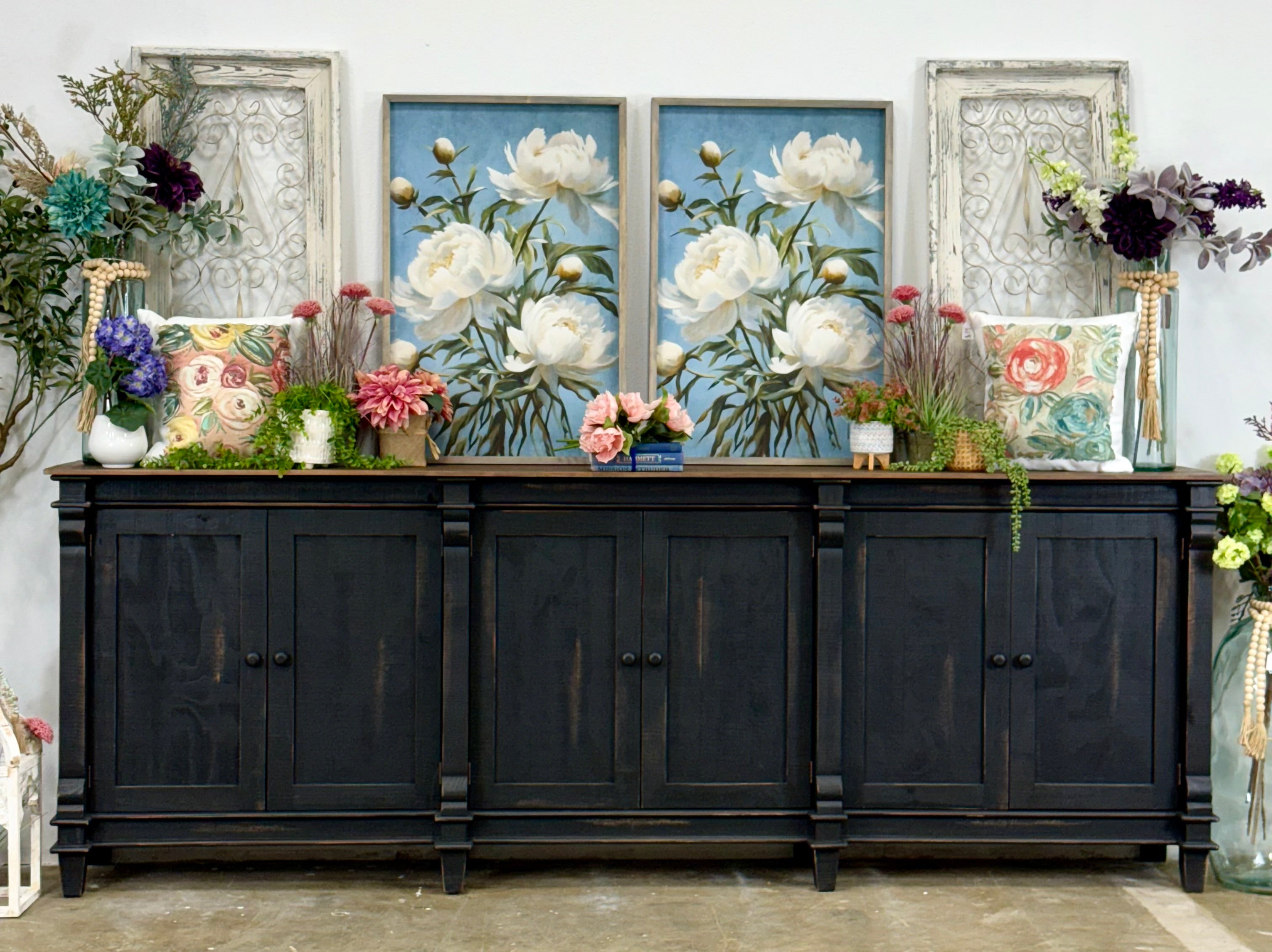 Allison 108&quot; 6 Door Console-Handrubbed Black/Sparrow Top