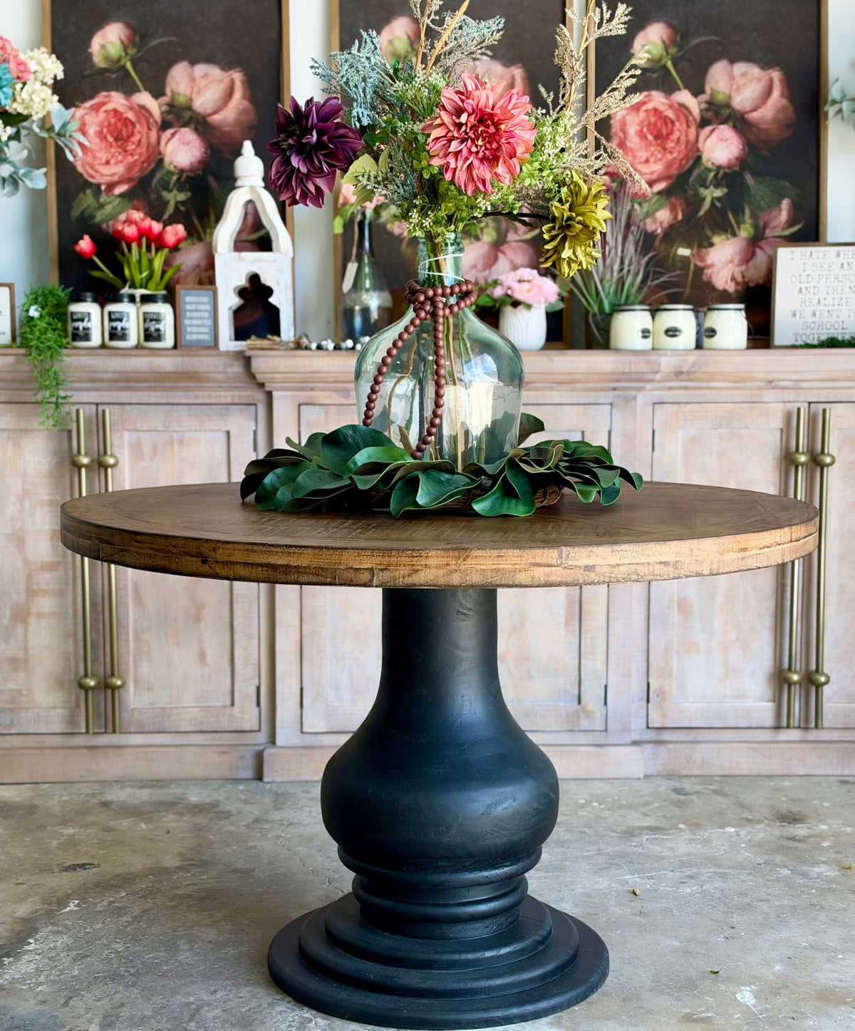 Clara 47" Round Dining Table-Black/Honeywood™