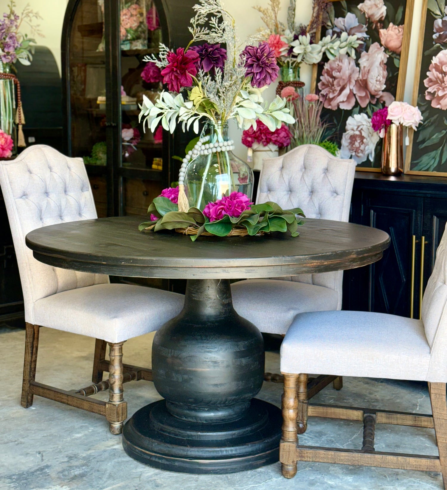 Lilly 54&quot; Round Pedestal Dining Table-Handrubbed Black