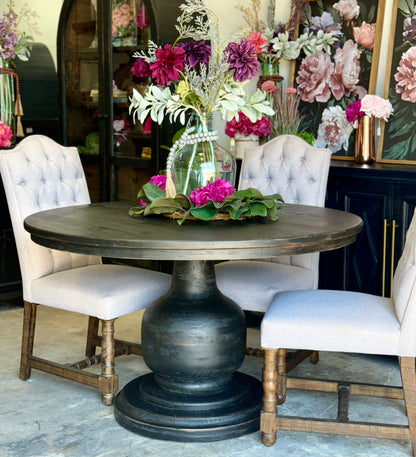 Lilly 54&quot; Round Pedestal Dining Table-Handrubbed Black