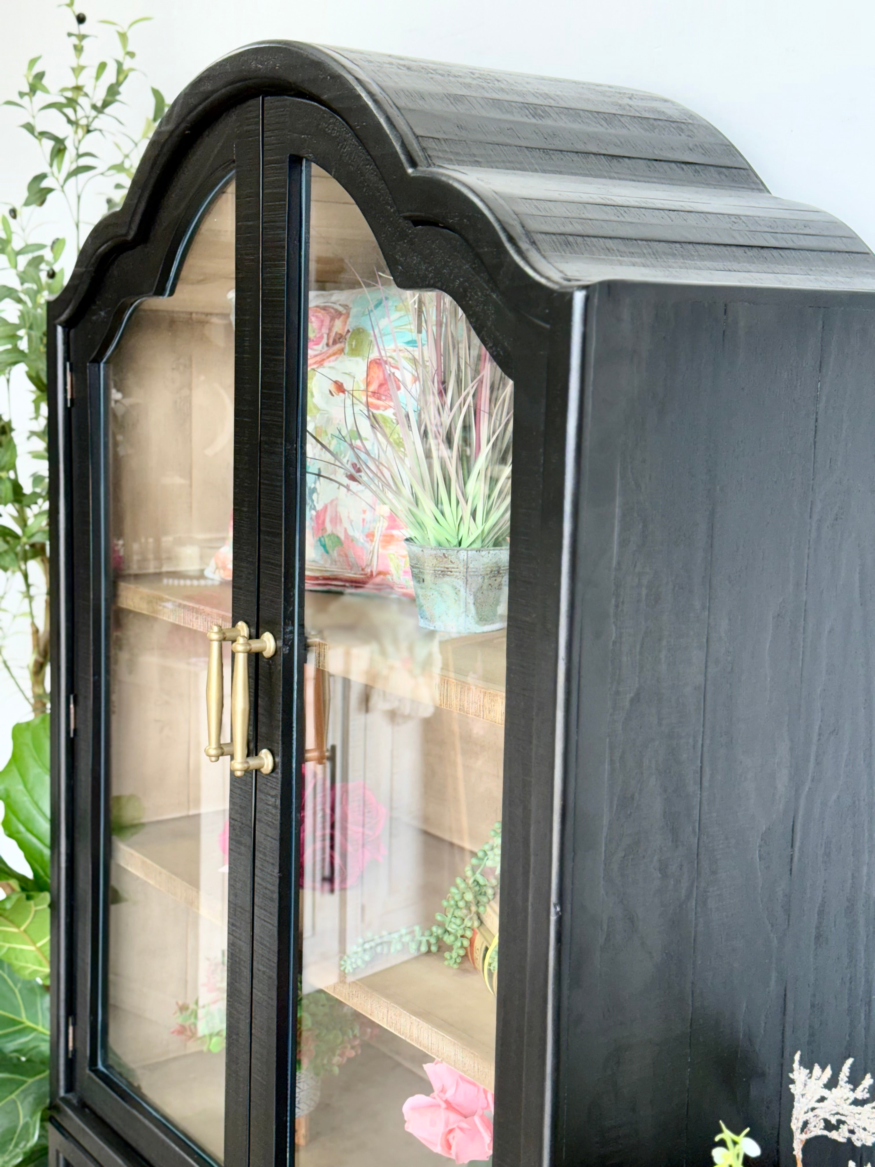 Paisley Curved Vitrine-Black/Cappucino Interior