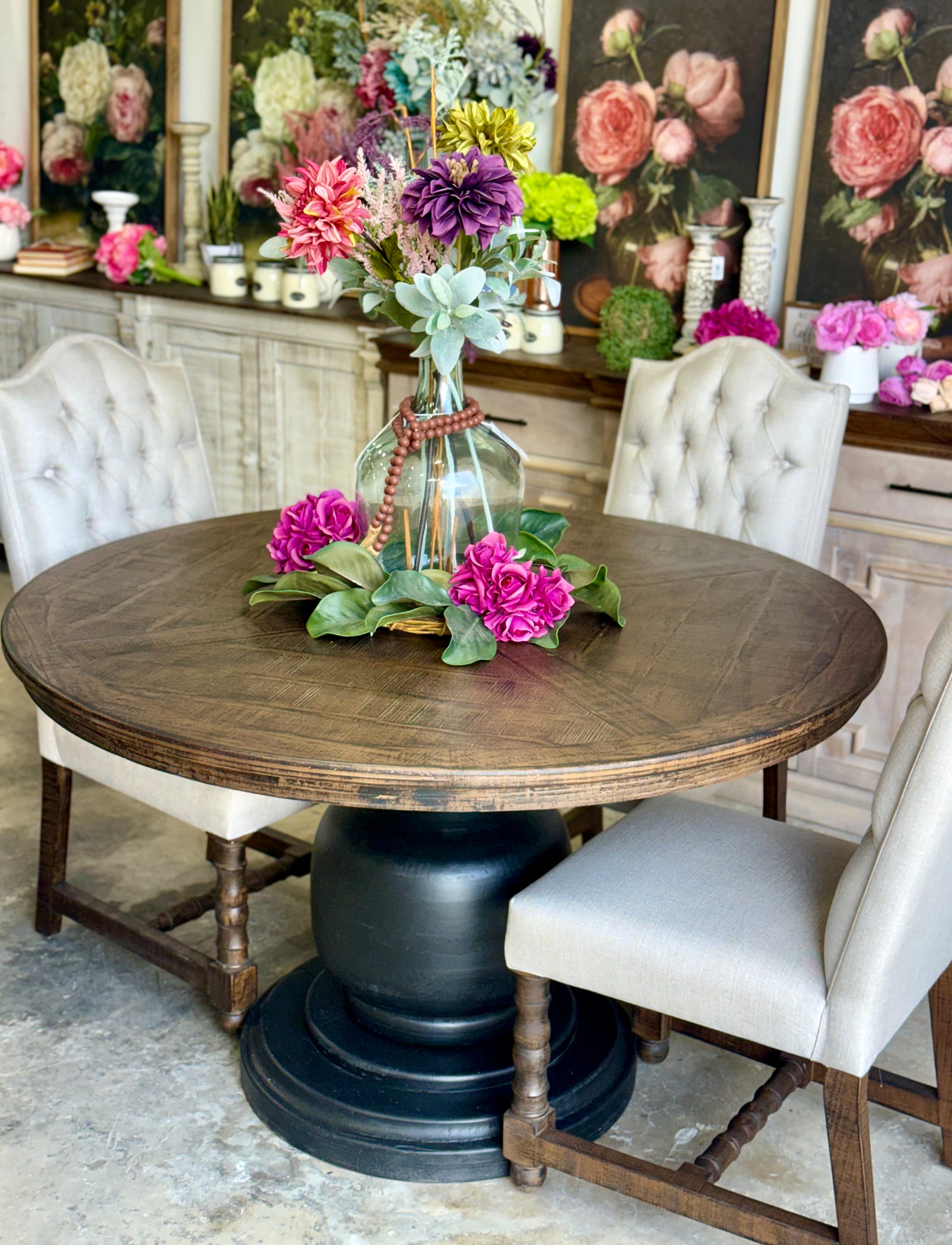 Lilly 54" Round Pedestal Dining Table-Black/Honeywood™