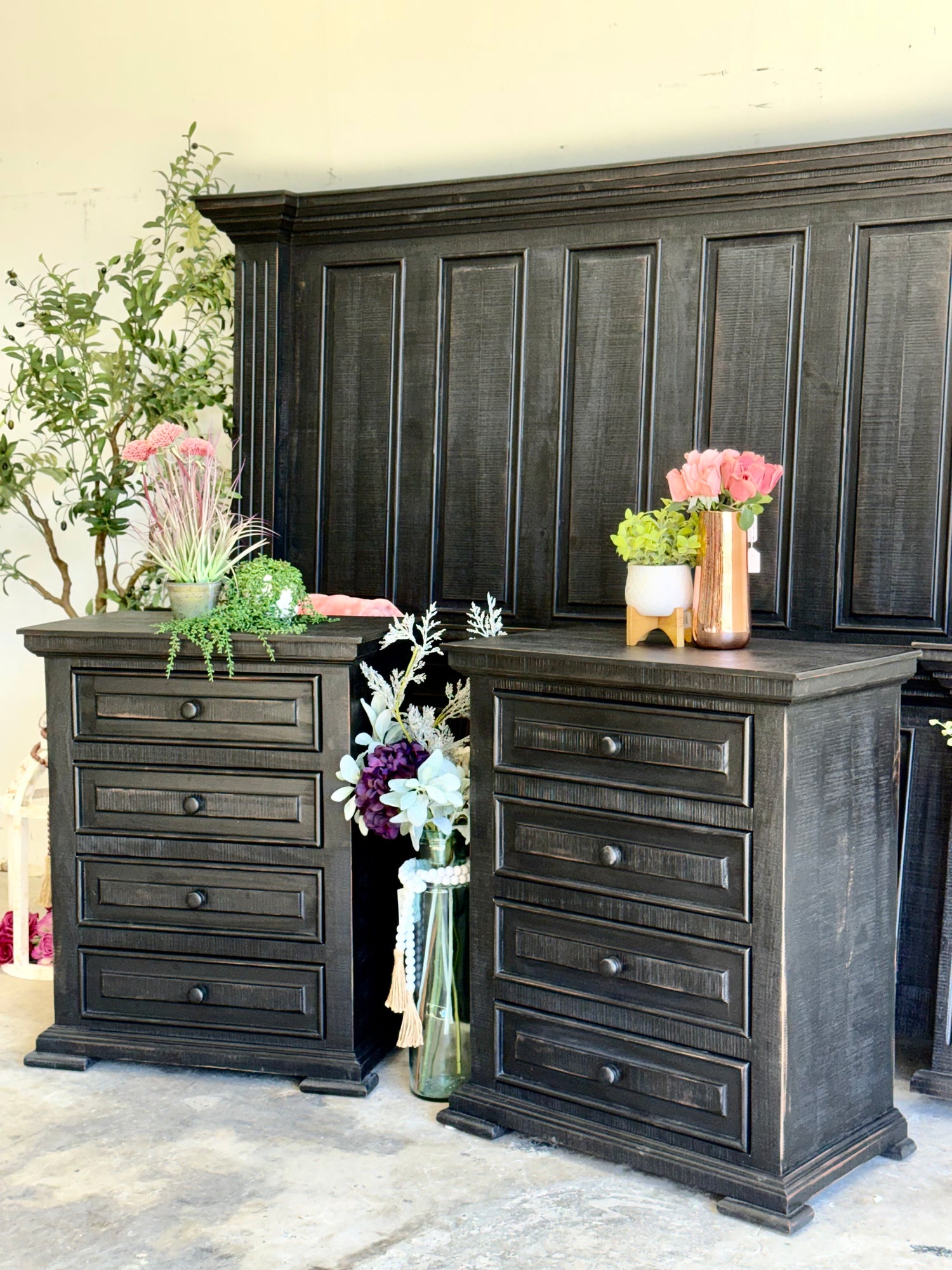 Charlotte 4 Drawer Oversized Nightstand-Handrubbed Black