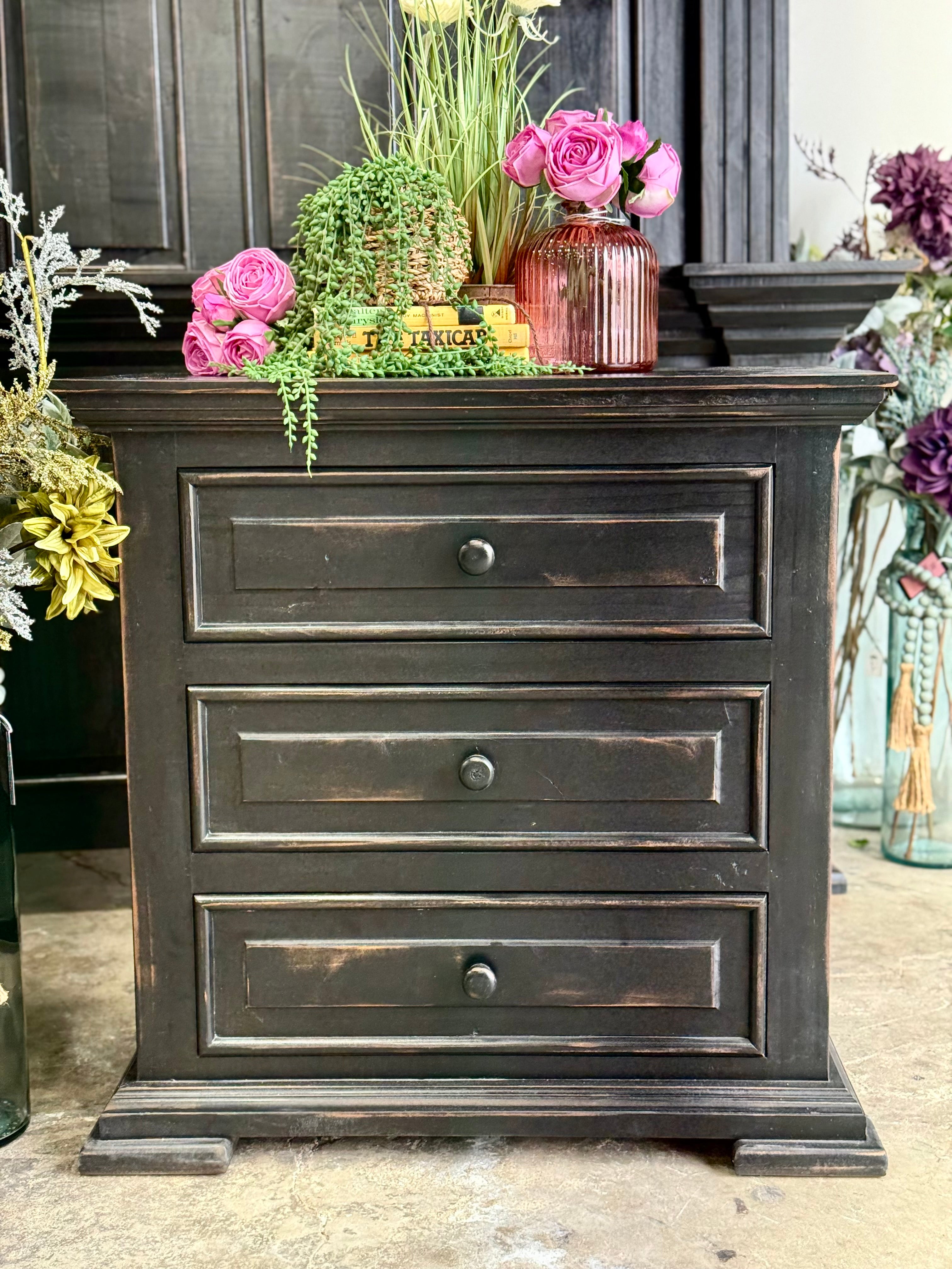 Charlotte 3-Drawer Nightstand-Handrubbed Black