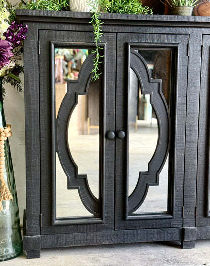 Morgan 6 Door Mirrored Console-Handrubbed Black