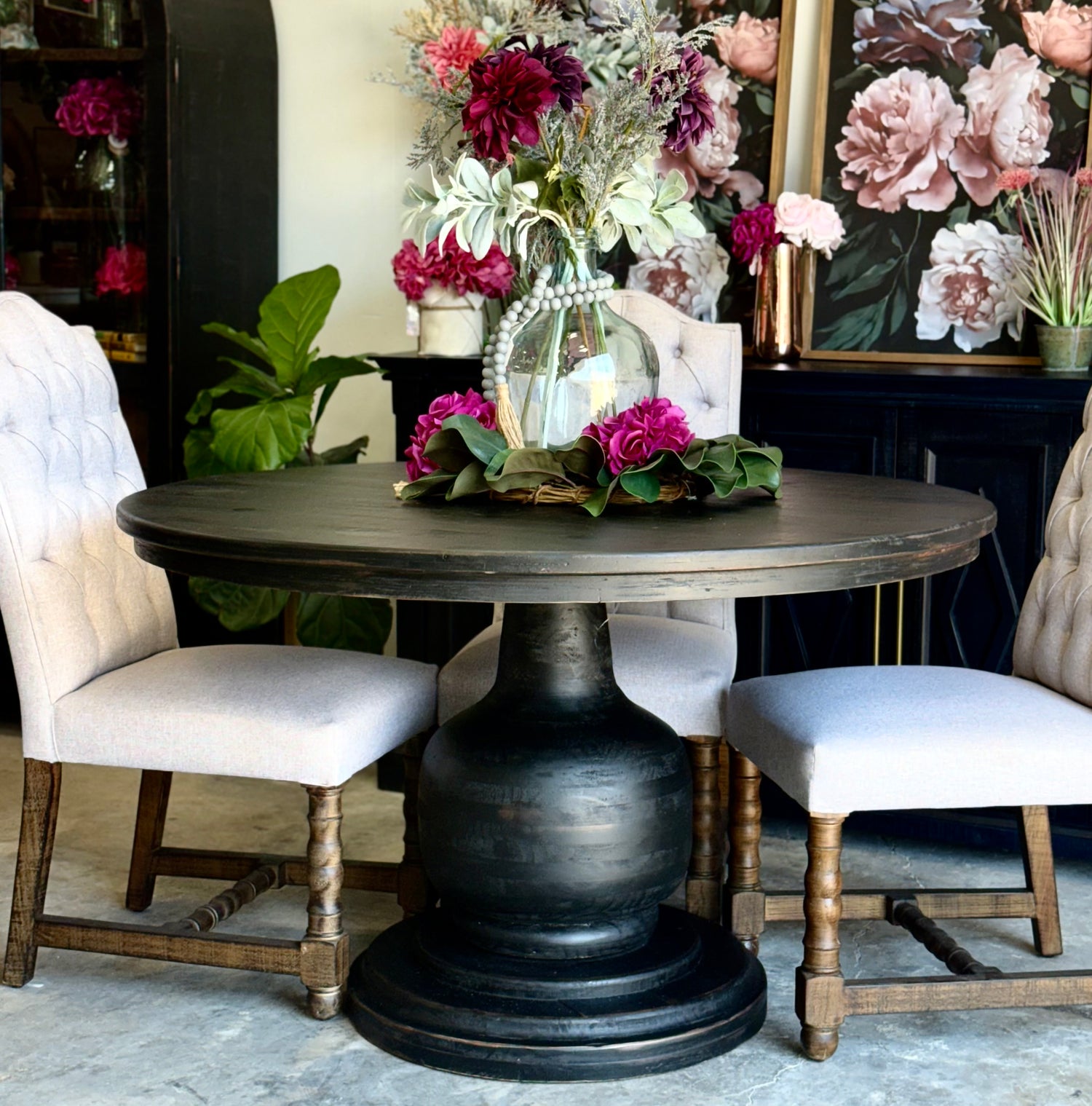 Lilly 54&quot; Round Pedestal Dining Table-Handrubbed Black