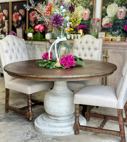 Lilly 54" Round Pedestal Dining Table-White Wheat/Honeywood
