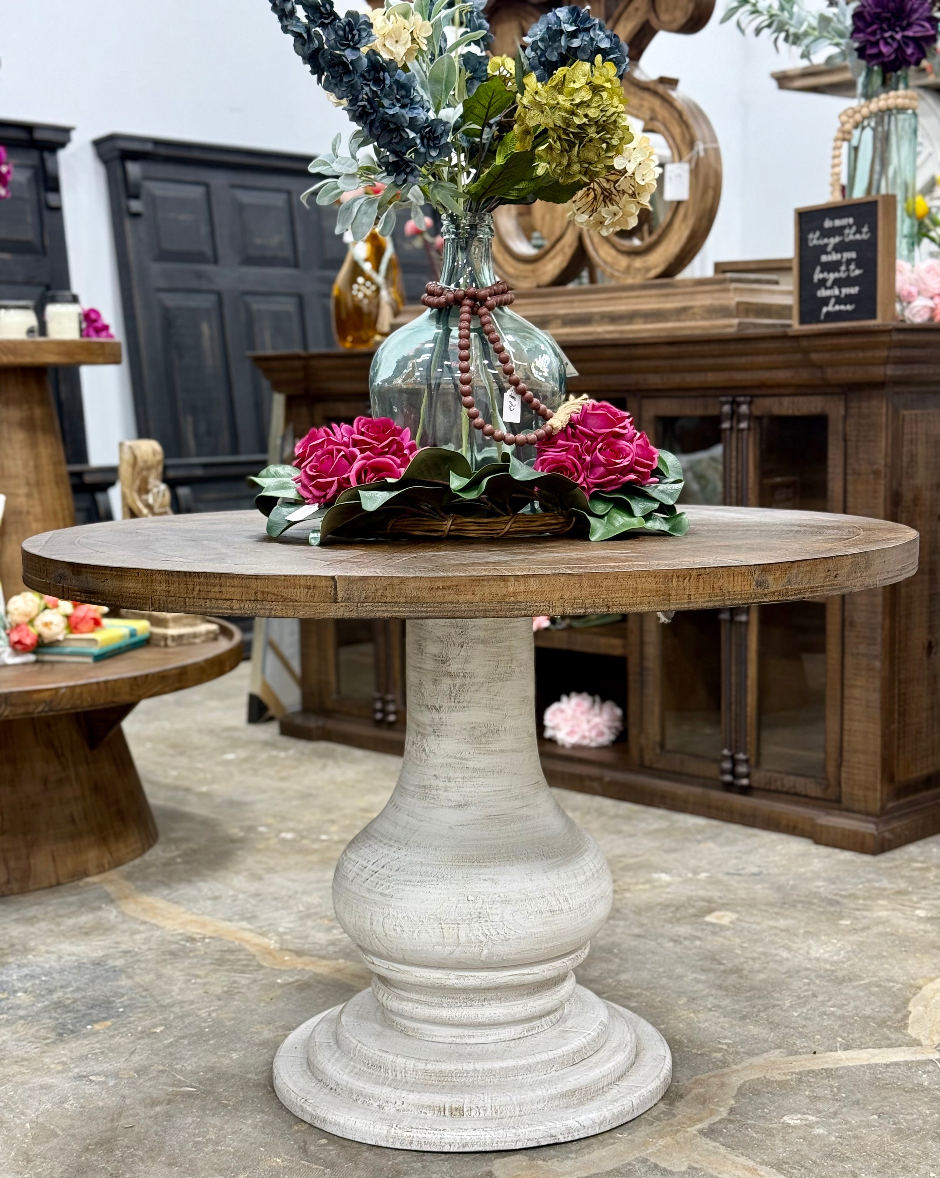 Clara 47&quot; Round Dining Table-White Wheat/Honeywood