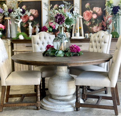 Lilly 60" Round Pedestal Dining Table-White Wheat/Honeywood™