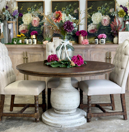 Lilly 54" Round Pedestal Dining Table-White Wheat/Honeywood