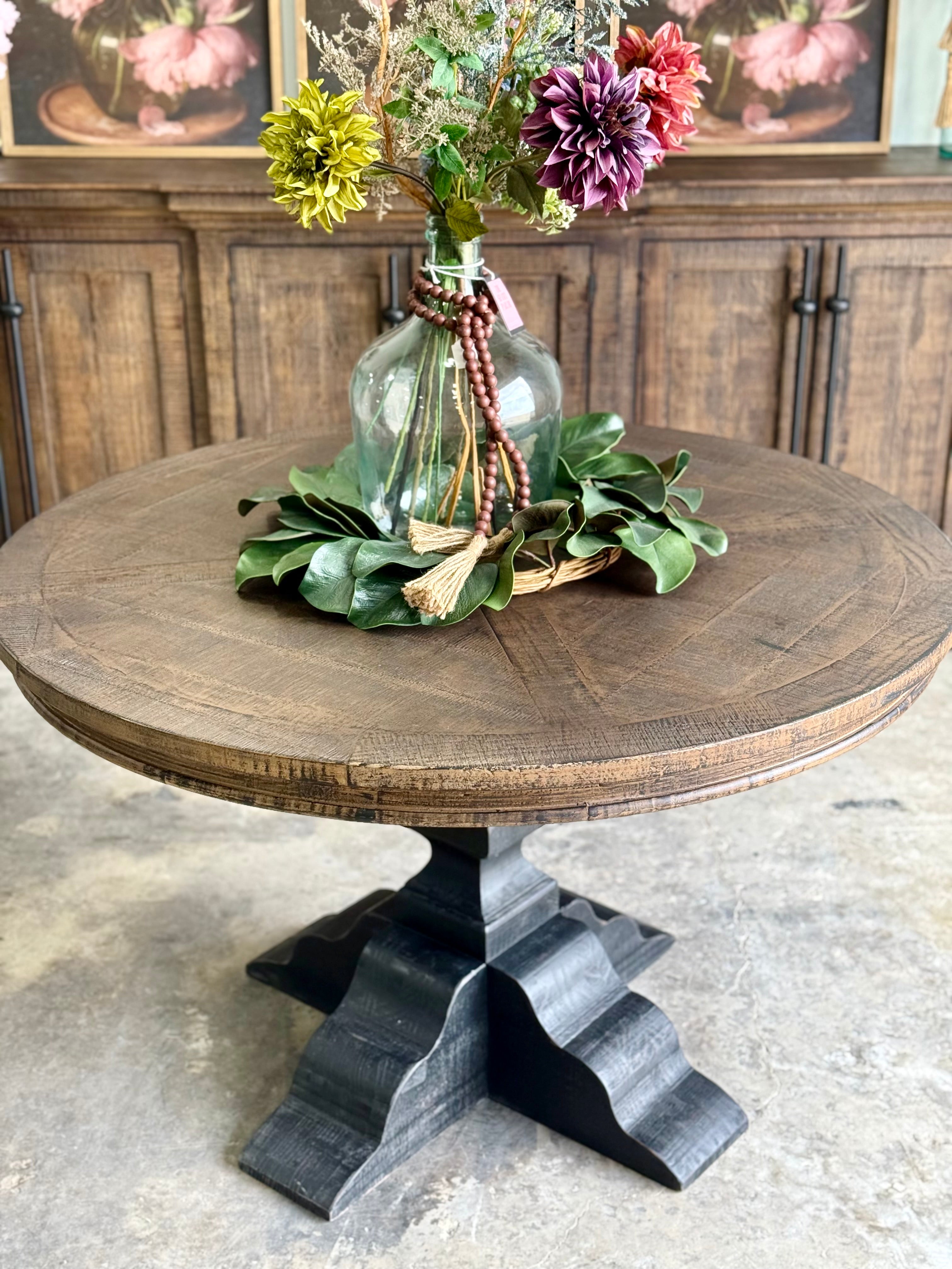 Callie 48" Round Table-Handrubbed Black/Honeywood