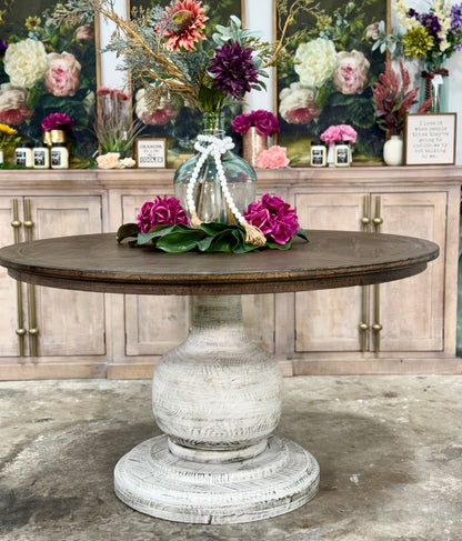 Lilly 54" Round Pedestal Dining Table-White Wheat/Honeywood