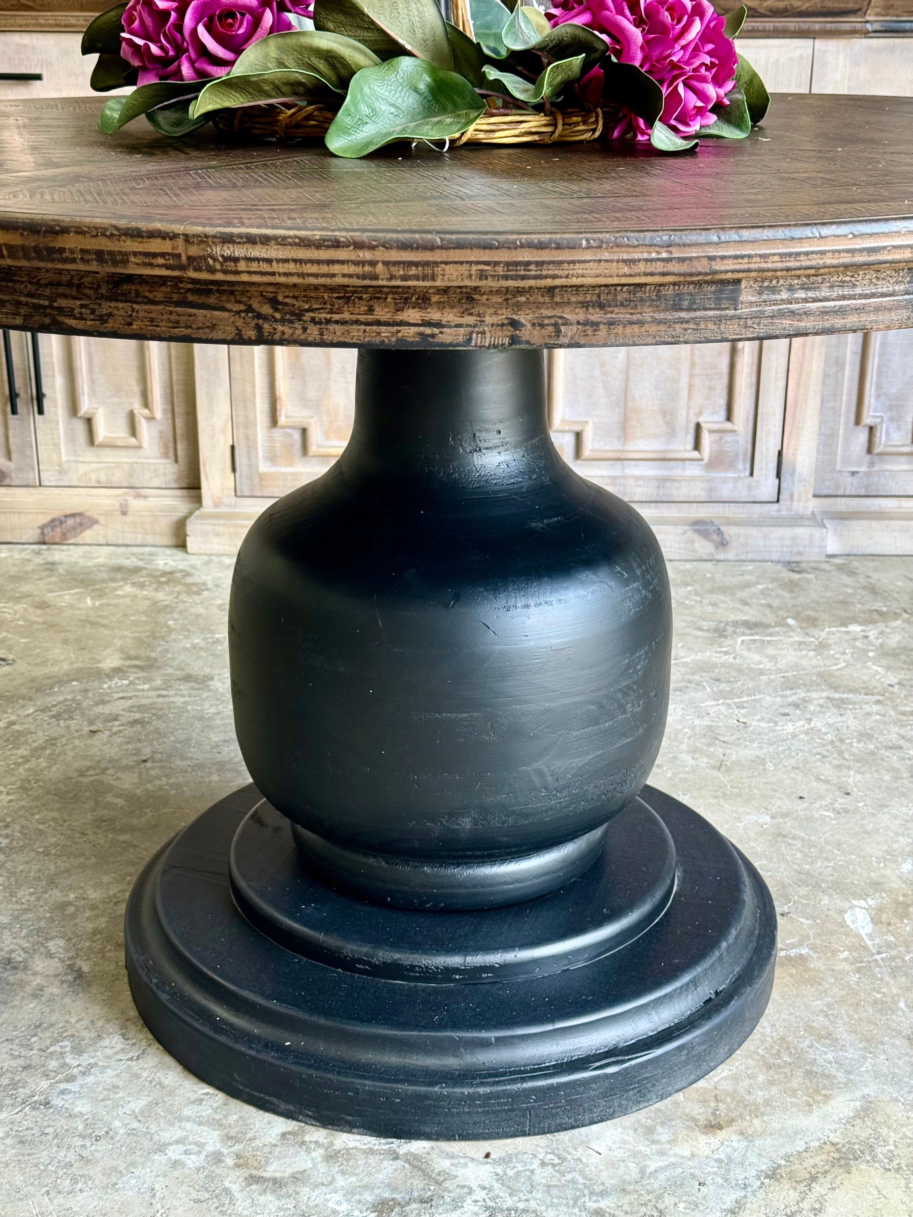 Lilly 54" Round Pedestal Dining Table-Black/Honeywood™