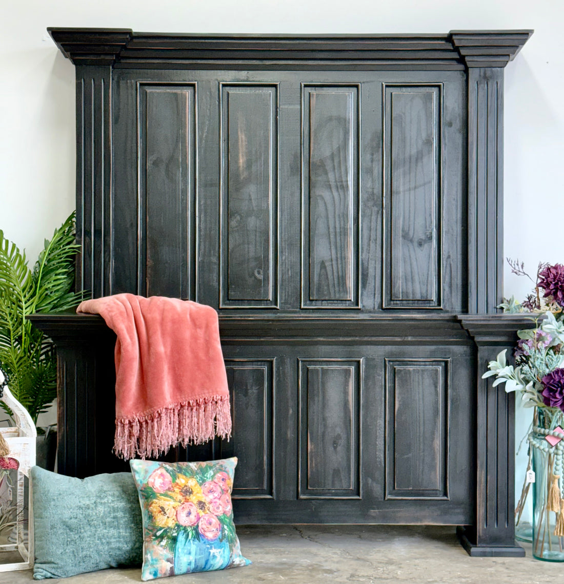 Charlotte Queen Paneled Bed-Handrubbed Black