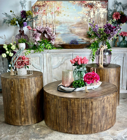 Round Drum Coffee Table- Pecan
