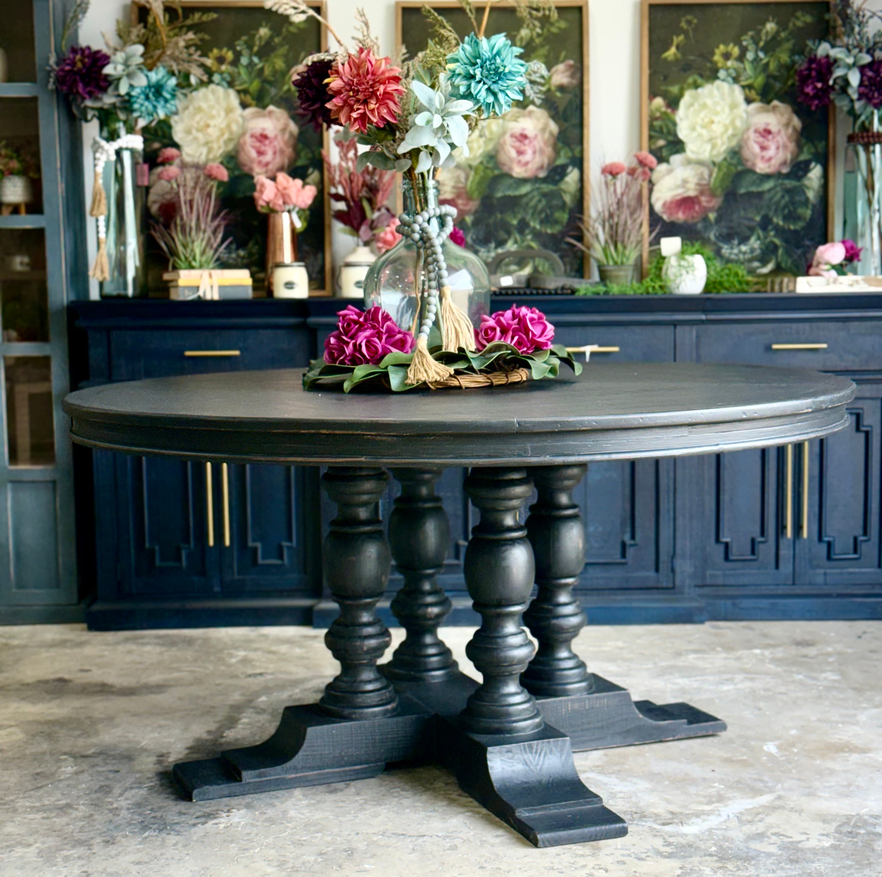 Kennedy 63" Round Dining Table-Handrubbed Black