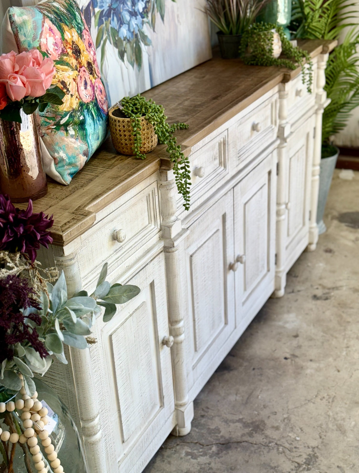 Novah 4-Door Console-White Wheat/Sandstone Top