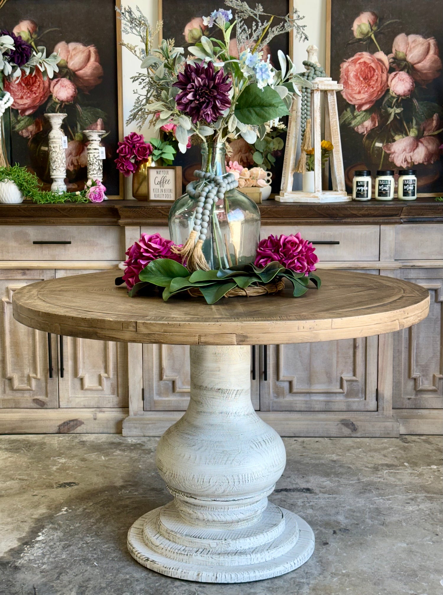 Clara 47" Round Dining Table-White Wheat/Sandstone