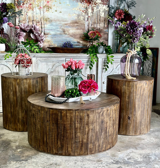 Round Drum Coffee Table- Pecan