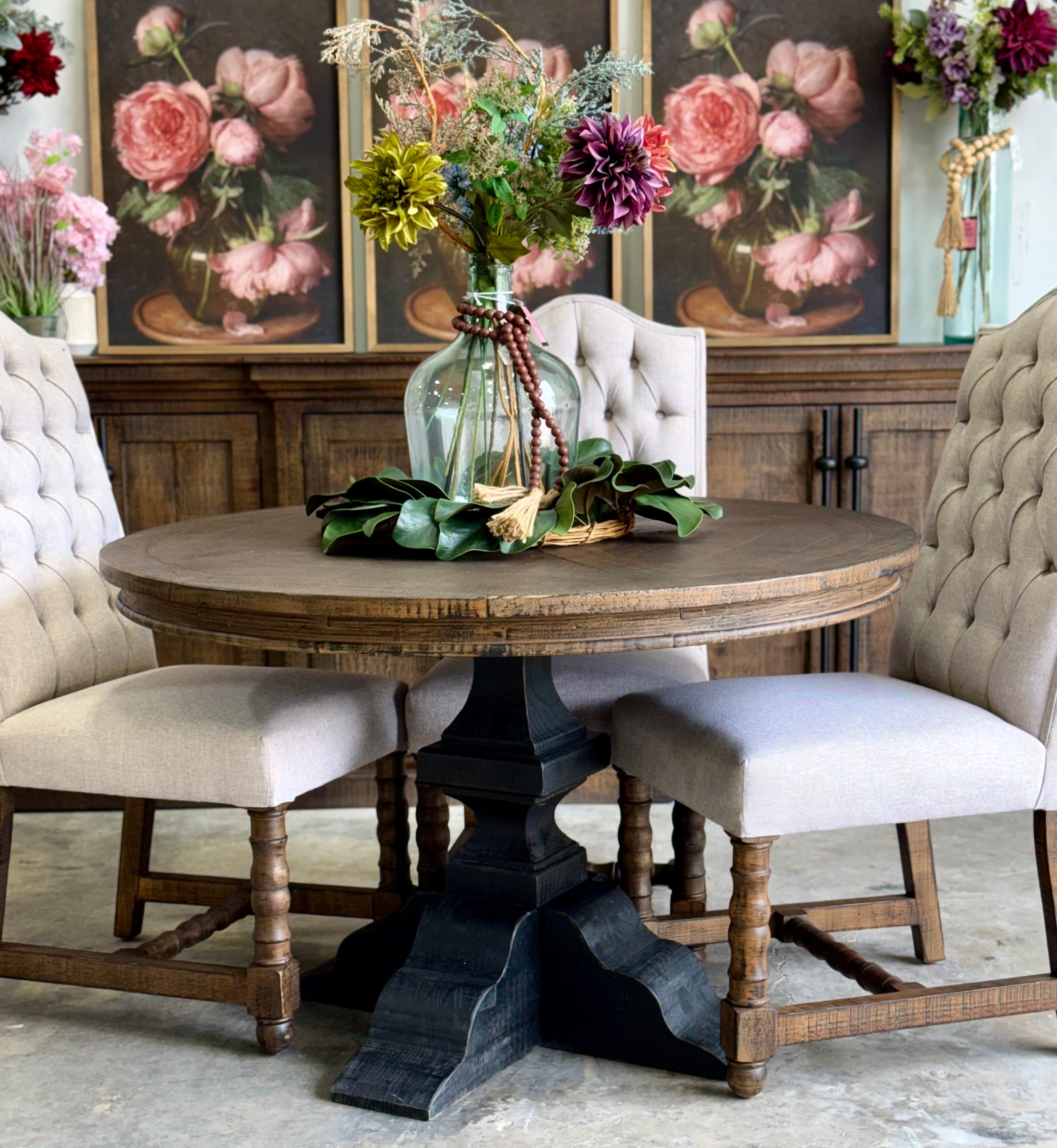 Callie 48" Round Table-Handrubbed Black/Honeywood