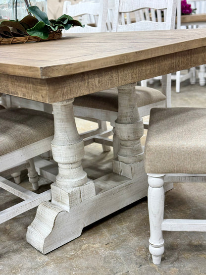 Ella 7  Foot Dining Table Set with 6 Upholstered Chairs-White Wheat/Sandstone
