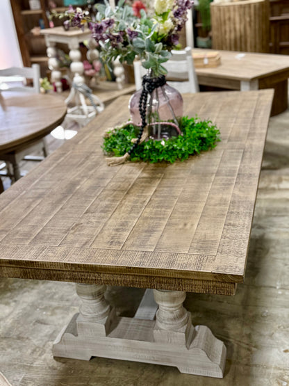 Ella 7  Foot Dining Table Set with 6 Upholstered Chairs-White Wheat/Sandstone