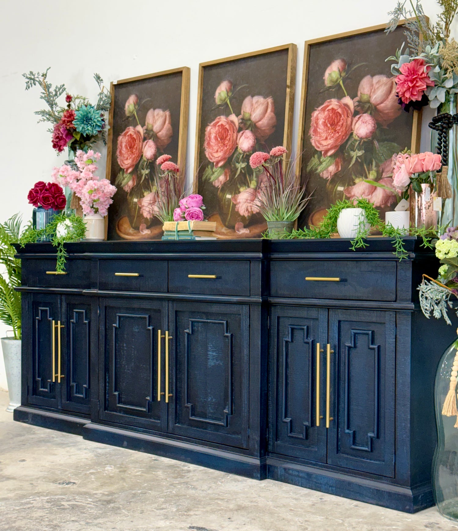 Reese 99" 6 Door Console-Deep Blue/Gold