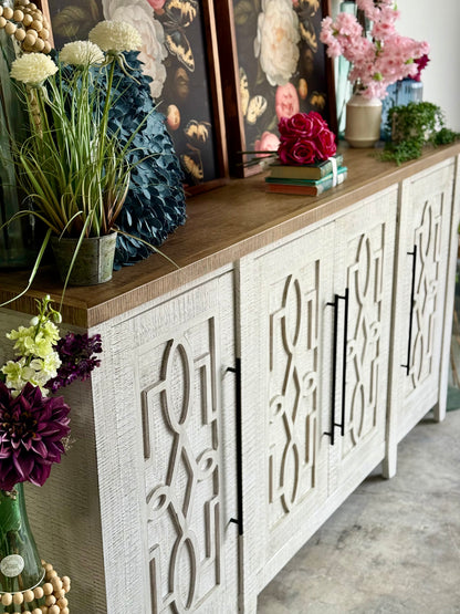 Ivy 4 Door Console-White Wheat/Sandstone