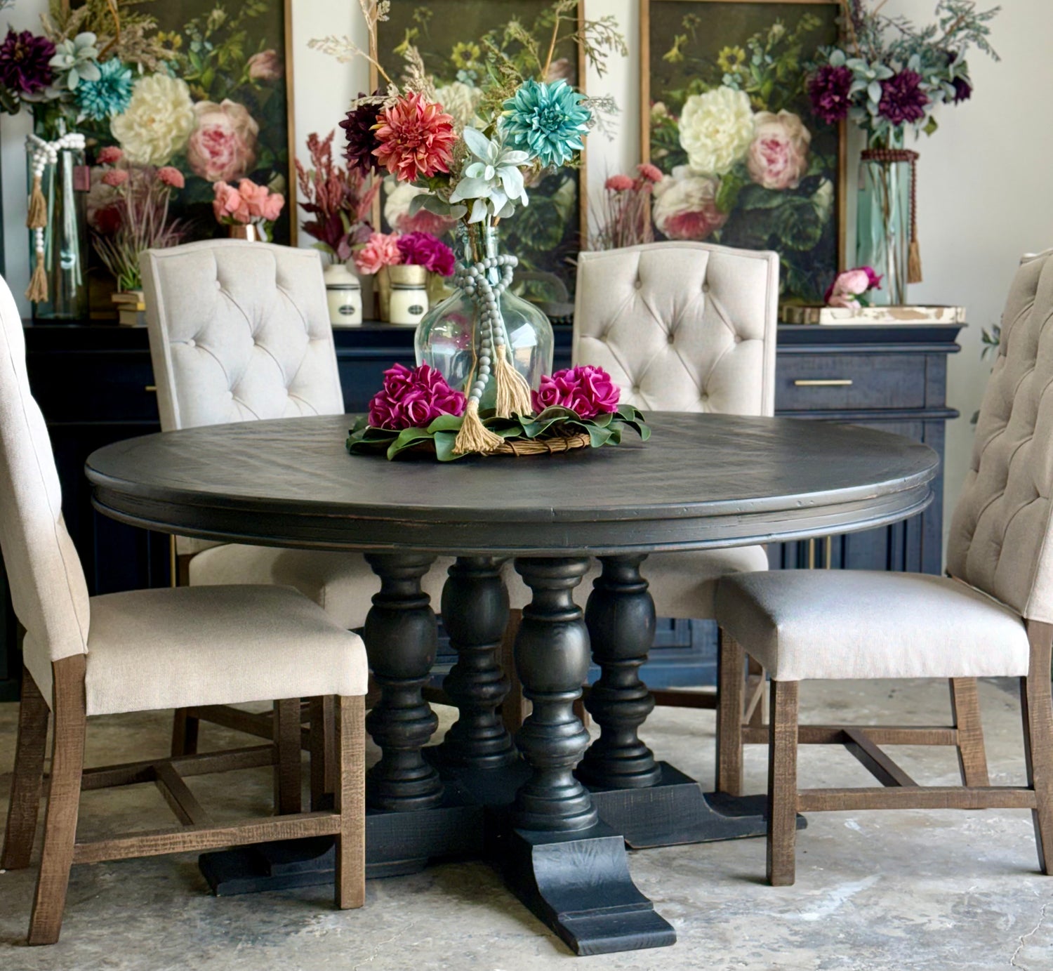 Kennedy 63" Round Dining Table-Handrubbed Black