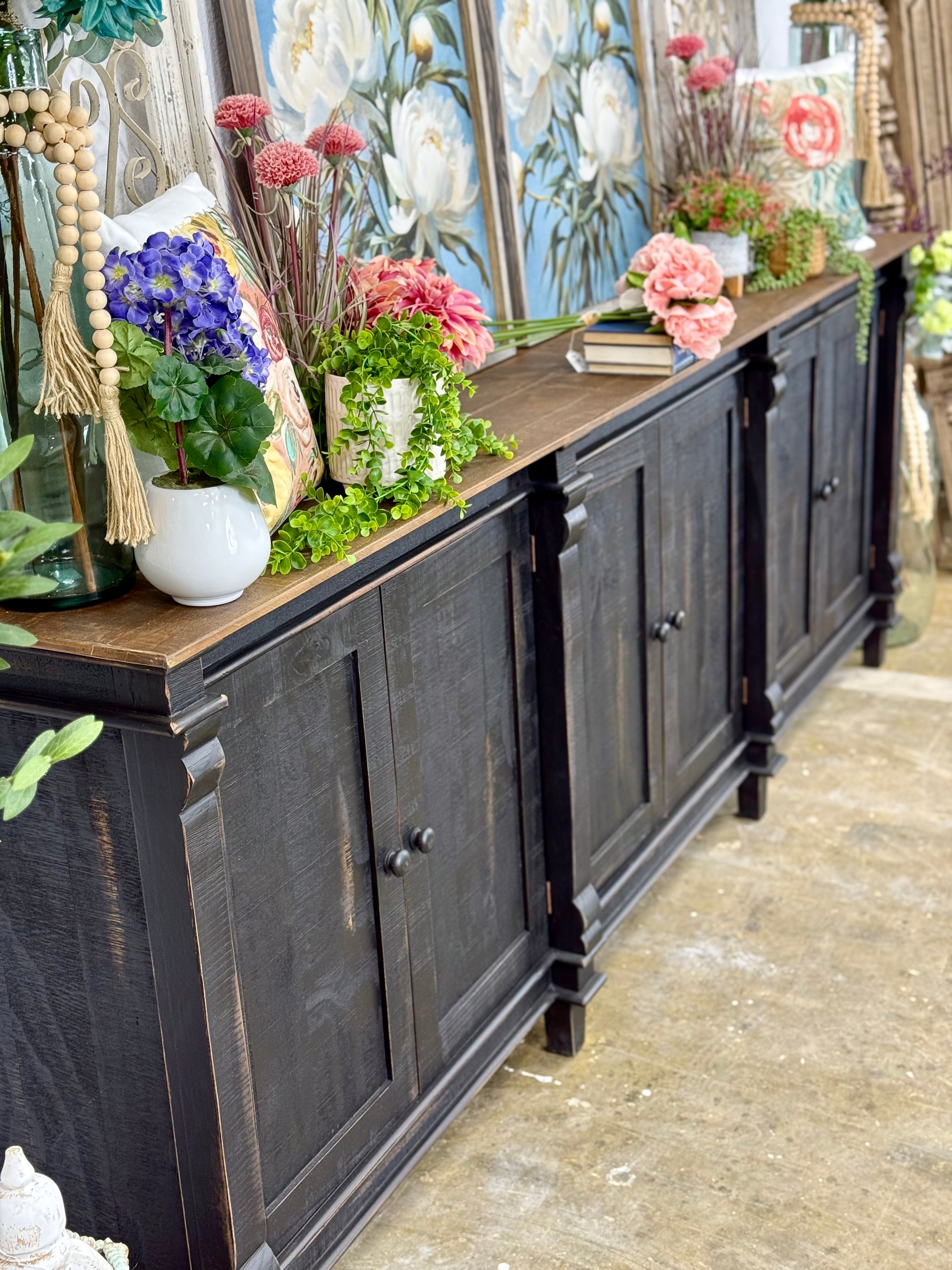 Allison 108&quot; 6 Door Console-Handrubbed Black/Sparrow Top